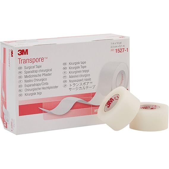 Ruban adhésif chirurgical 3M Transpore - 1 pouce de large, boîte de 12 rouleaux