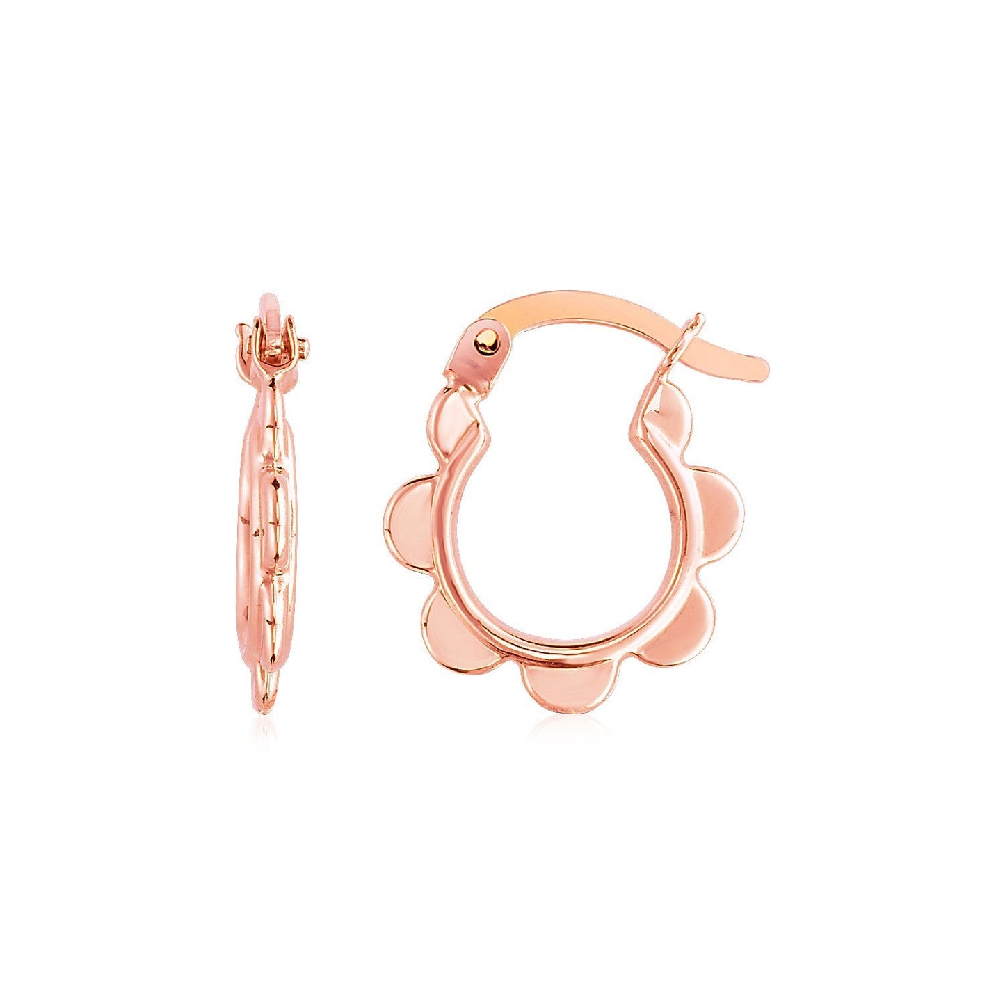 Boucles d'oreilles créoles scallopées en or rose 14k