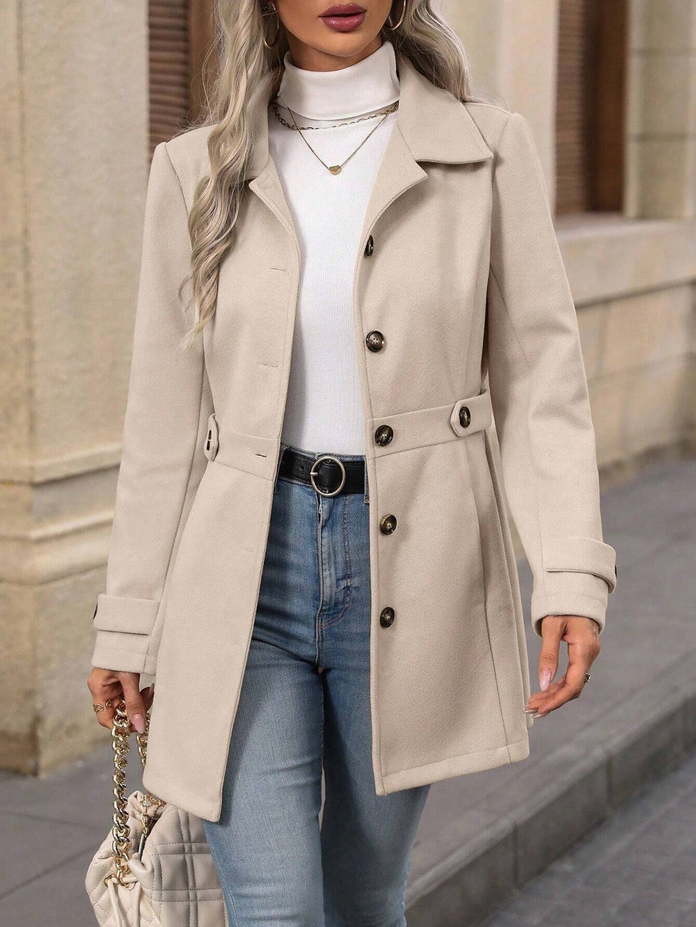Elegant Mid-Length Woolen Coat for Women