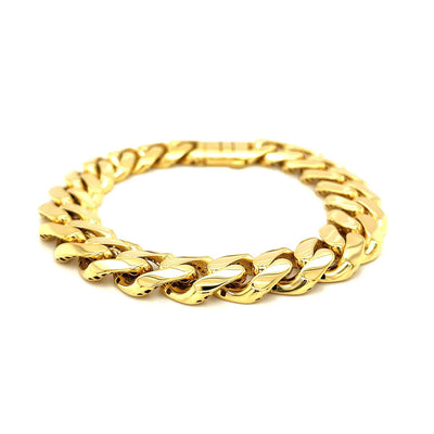 Pulsera de cadena curb pulida ancha de oro amarillo de 14k