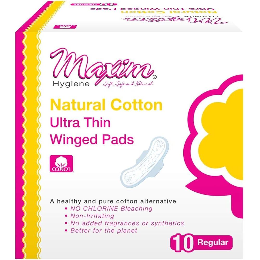 Maxim Serviettes Ultra Minces en Coton Biologique avec Ailes - 120 Compte