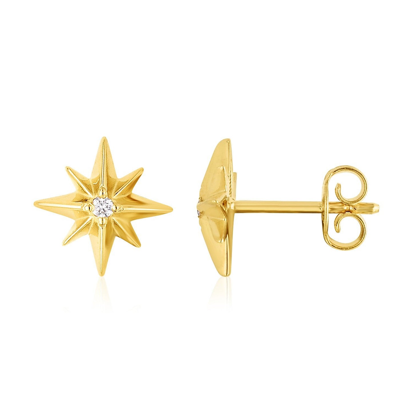 Boucles d'oreilles en diamant North Star en or jaune 14K haute brillance