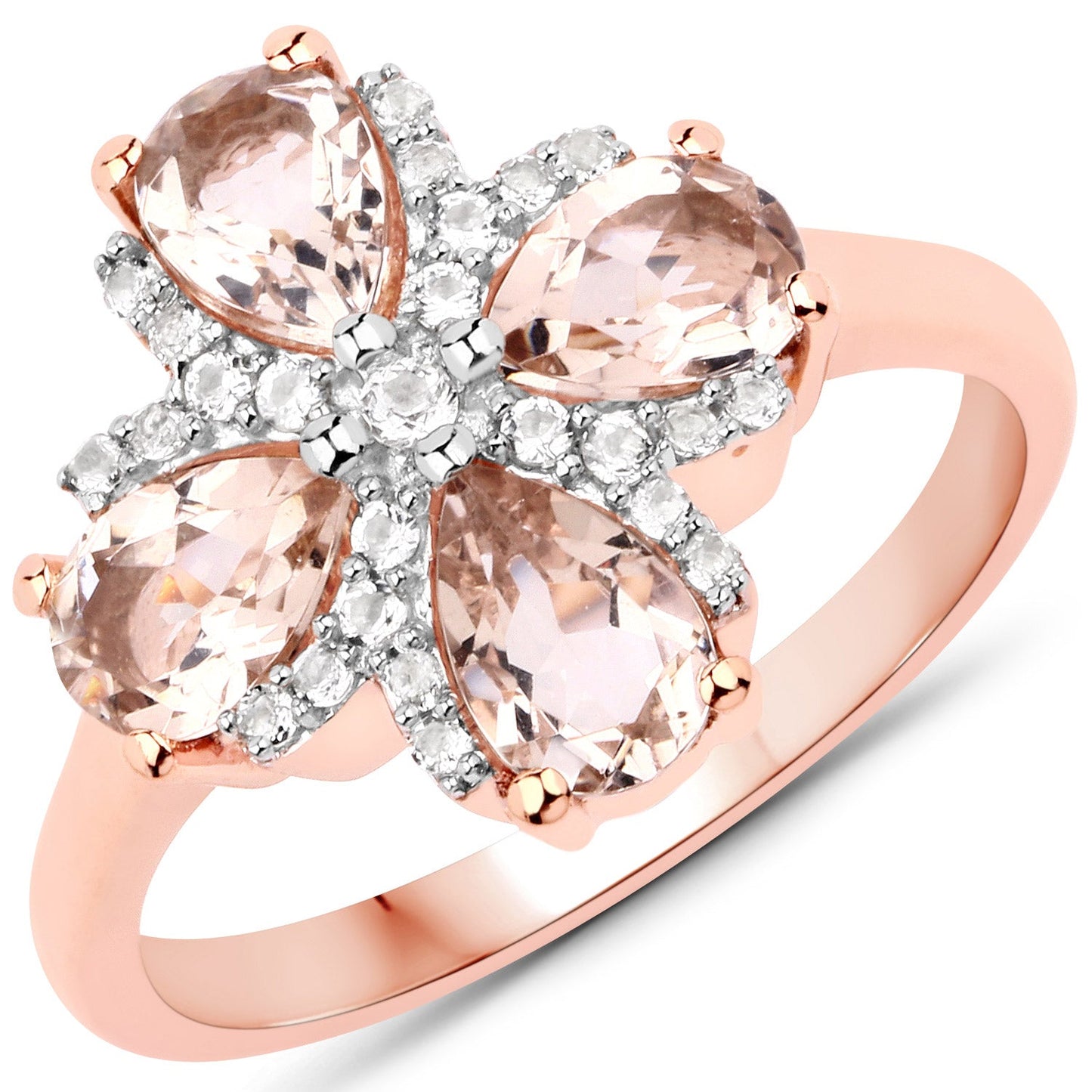 Bague en argent sterling de 1,67 carat en morganite et topaze blanche