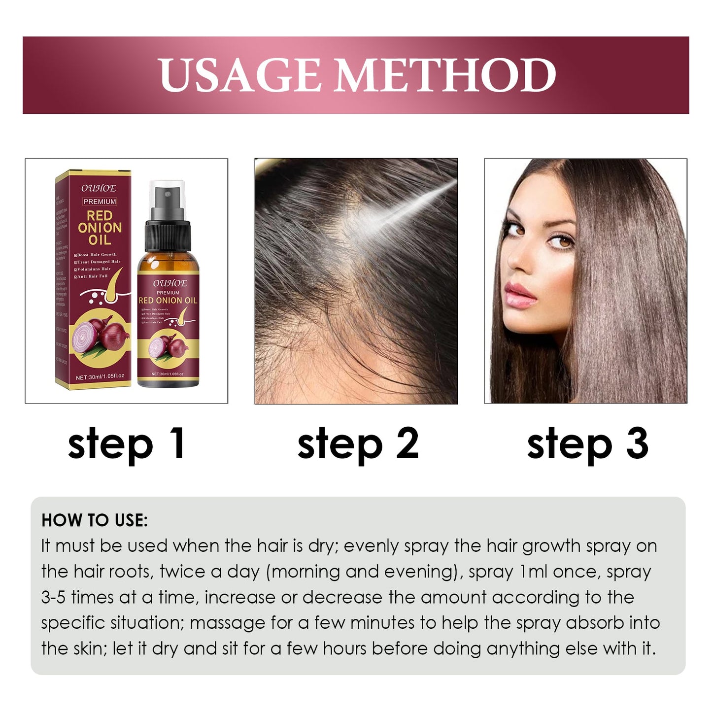 Onion Hair Growth Essential Oil, Strengthens And Hydrates Hair Growth Hair Dense Hair Care Spray - Korvel