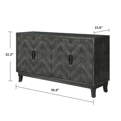 Stronger Vintage Style Buffet Cabinet Lacquered Accent Storage 4 Door Wooden Cabinets Taupe Grey - Korvel