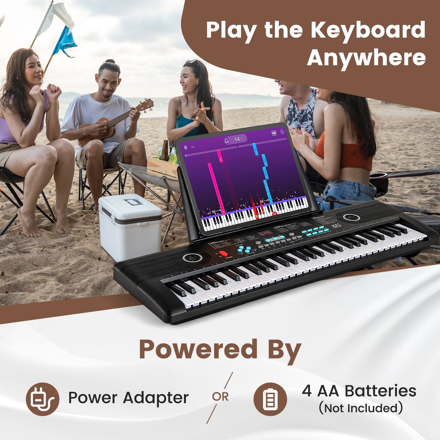 61-Key Portable Digital Keyboard Piano - Black