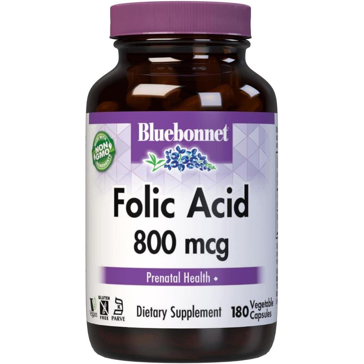Ácido Fólico Bluebonnet Nutrition 800 mcg - 90 Cápsulas Vegetarianas