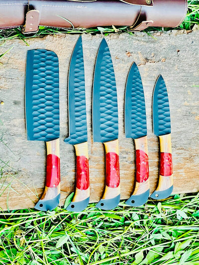 Premium Japanese Chef Knife Set – 13" Hand-Forged Stainless Steel with Olivewood Handle & Leather Sheath - Korvel