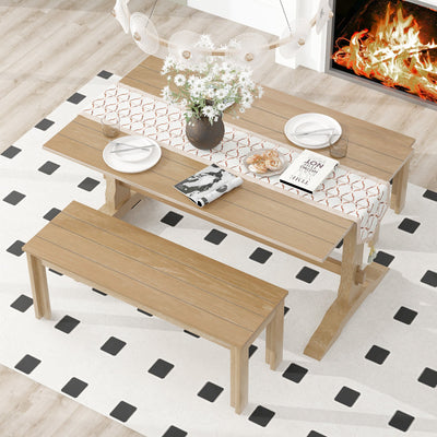 TREXM 3-piece retro dining table, rectangular stand table, and 2 4-person wooden stools (made of natural wood) - Korvel
