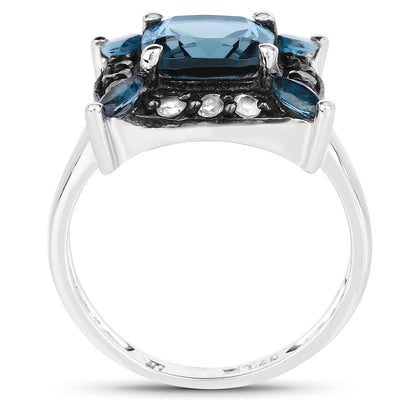 3.24 Carat London Blue Topaz & White Topaz Sterling Silver Ring