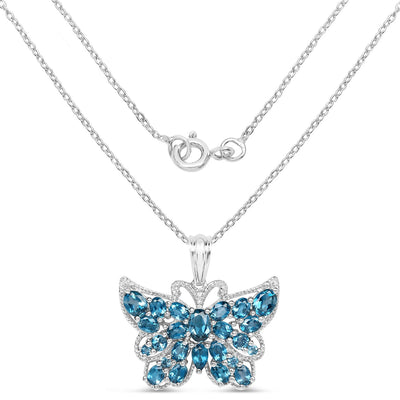 4.81 Carat London Blue Topaz Butterfly Pendant in Sterling Silver