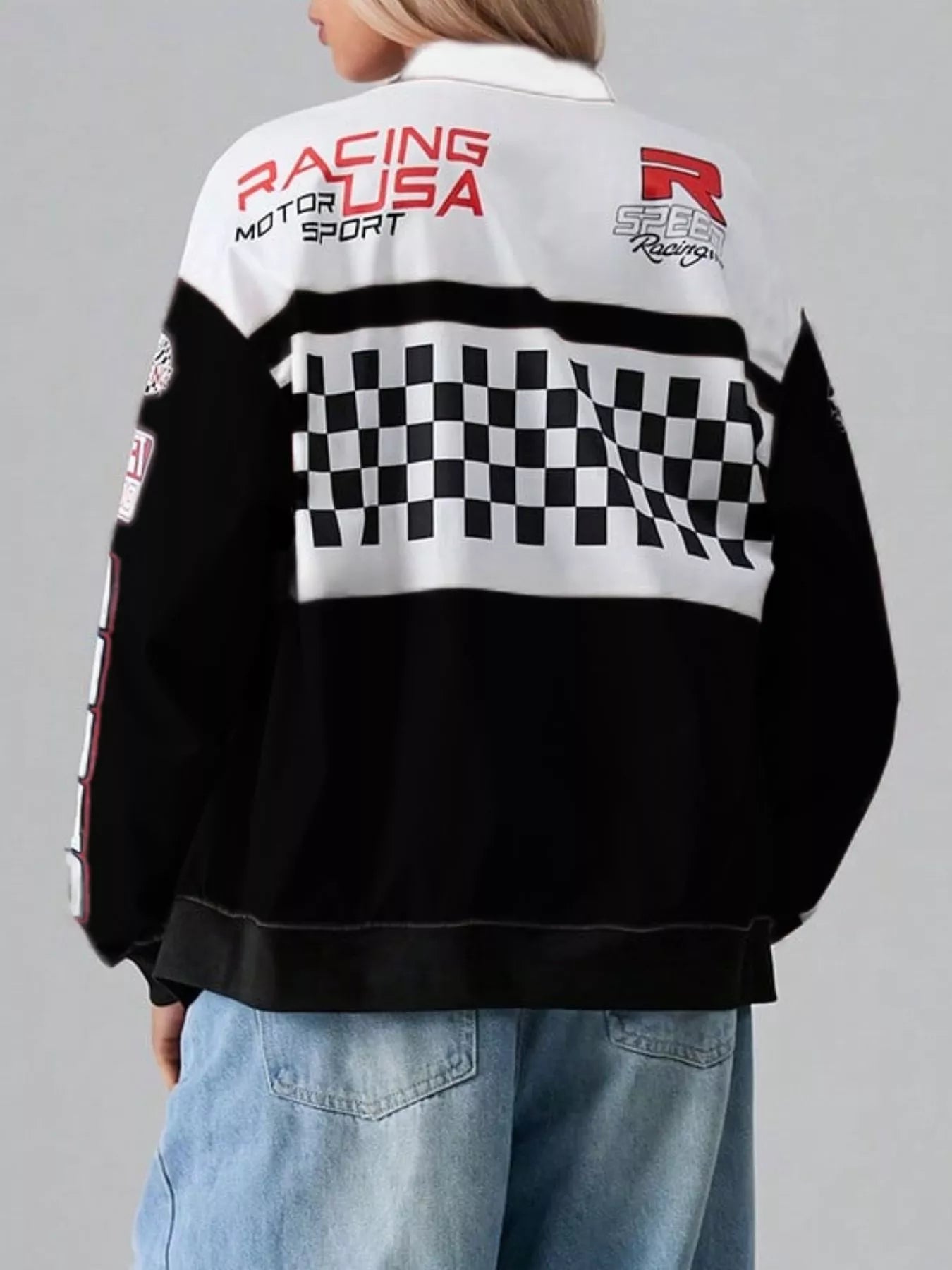 Veste à zip avec lettres et épaules tombantes
