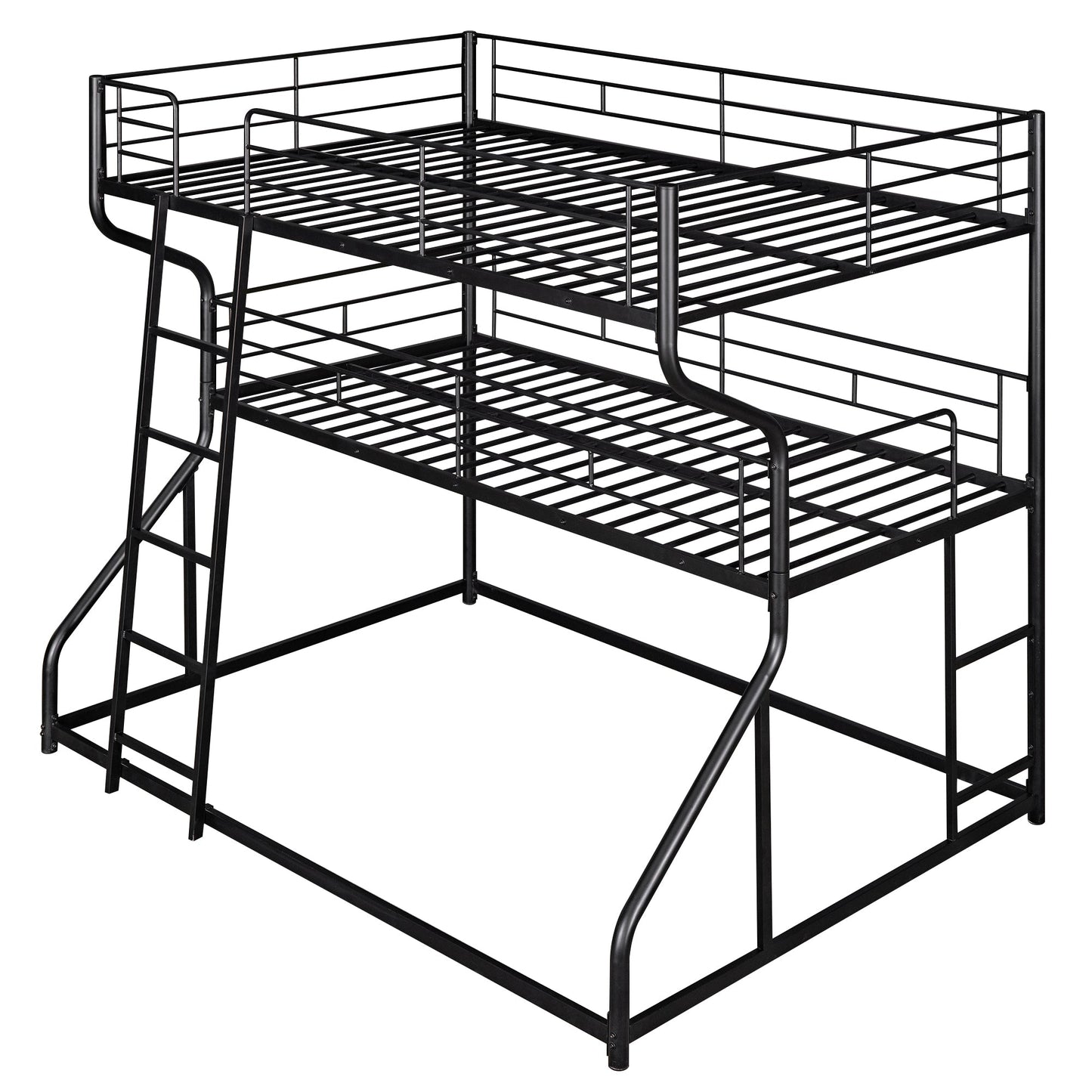 Full XL over Twin XL over Queen Size Triple Bunk Bed with Long and Short Ladder,Black - Korvel