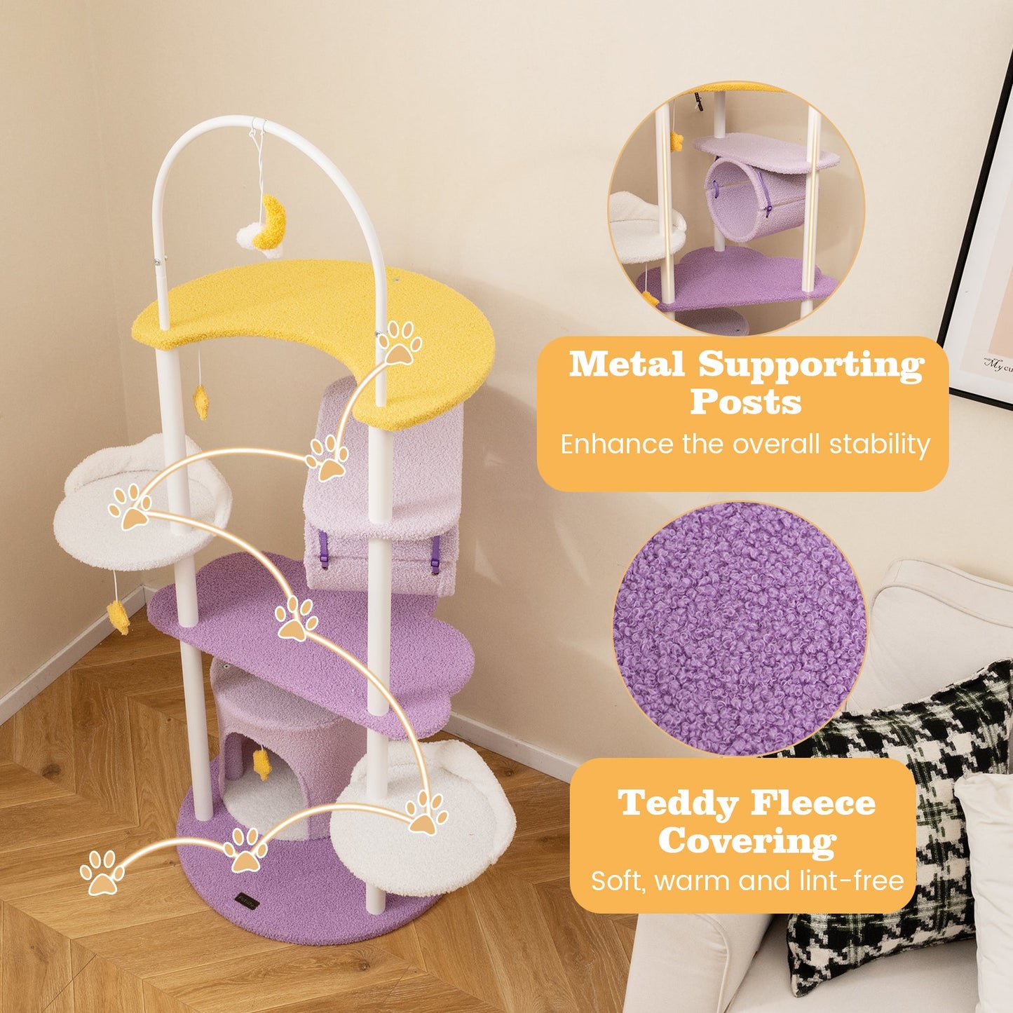 62-Inch Premium Cat Tower with Metal Frame - Purple