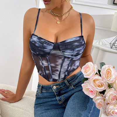 Elegant Fishbone Waist Cinching Tank Top