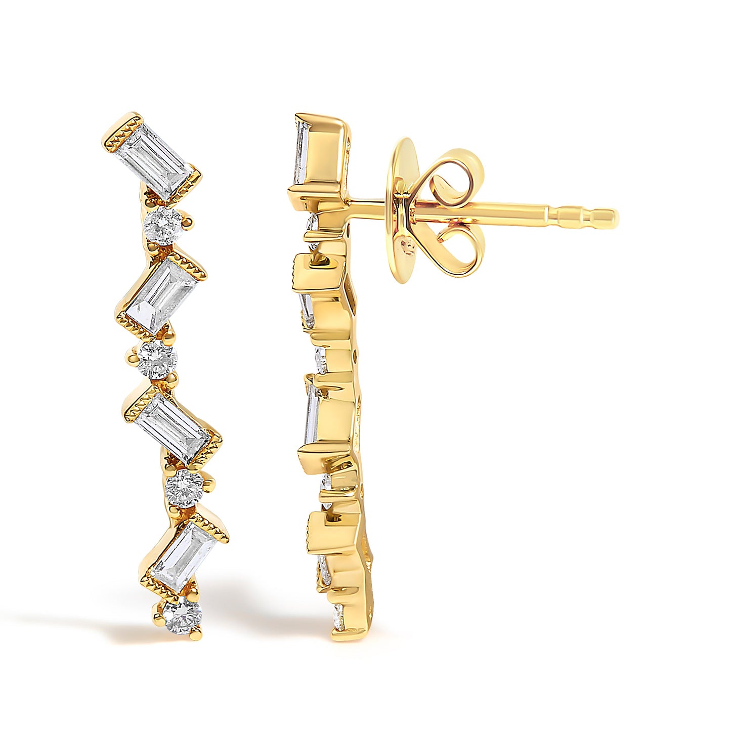 Pendientes Colgantes de Diamante en Zig Zag de Oro Amarillo de 14K