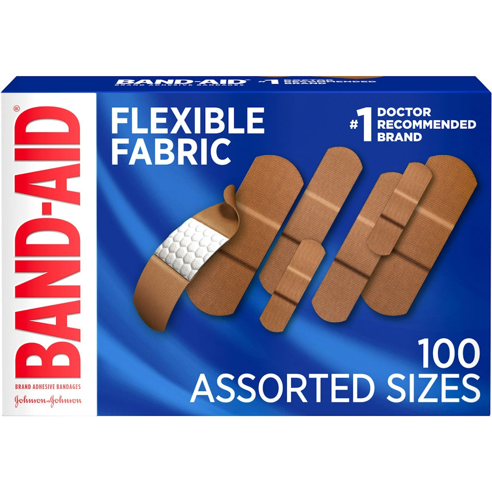 Bandages adhésifs en tissu flexible - Tailles assorties, 100 unités