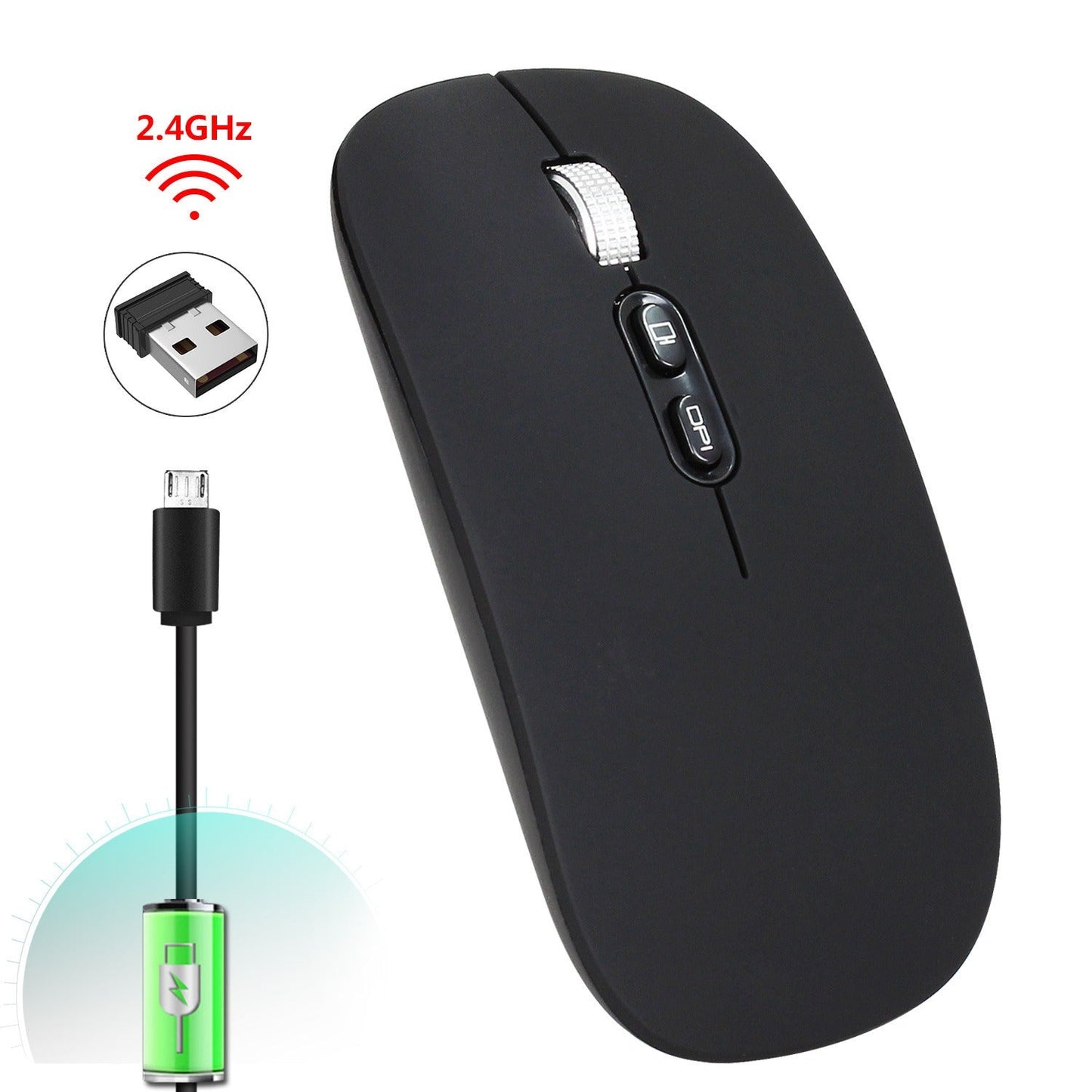Rechargeable wireless mouse with 2.4G mute and one click return to desktop office mouse with built-in lithium battery - Korvel