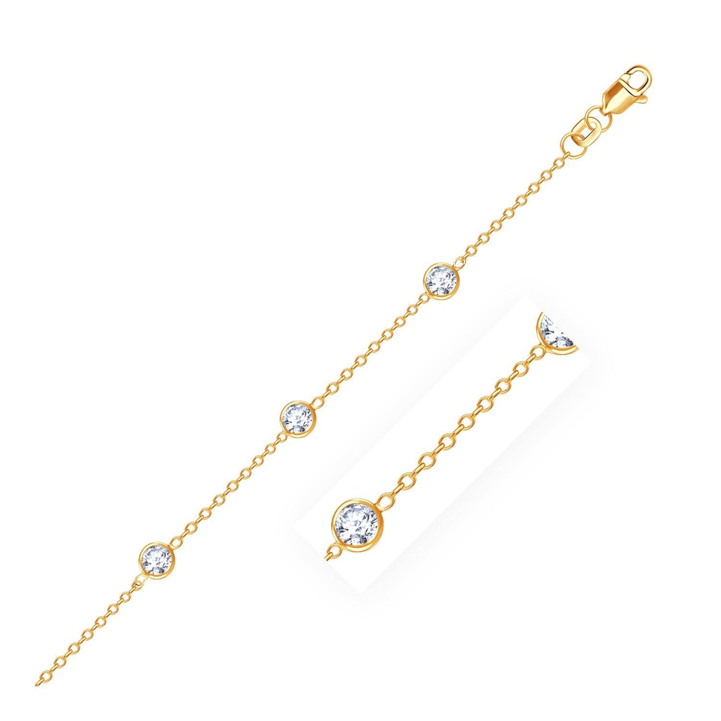 Bracelet de cheville en or jaune 14k élégant avec zircon cubique blanc