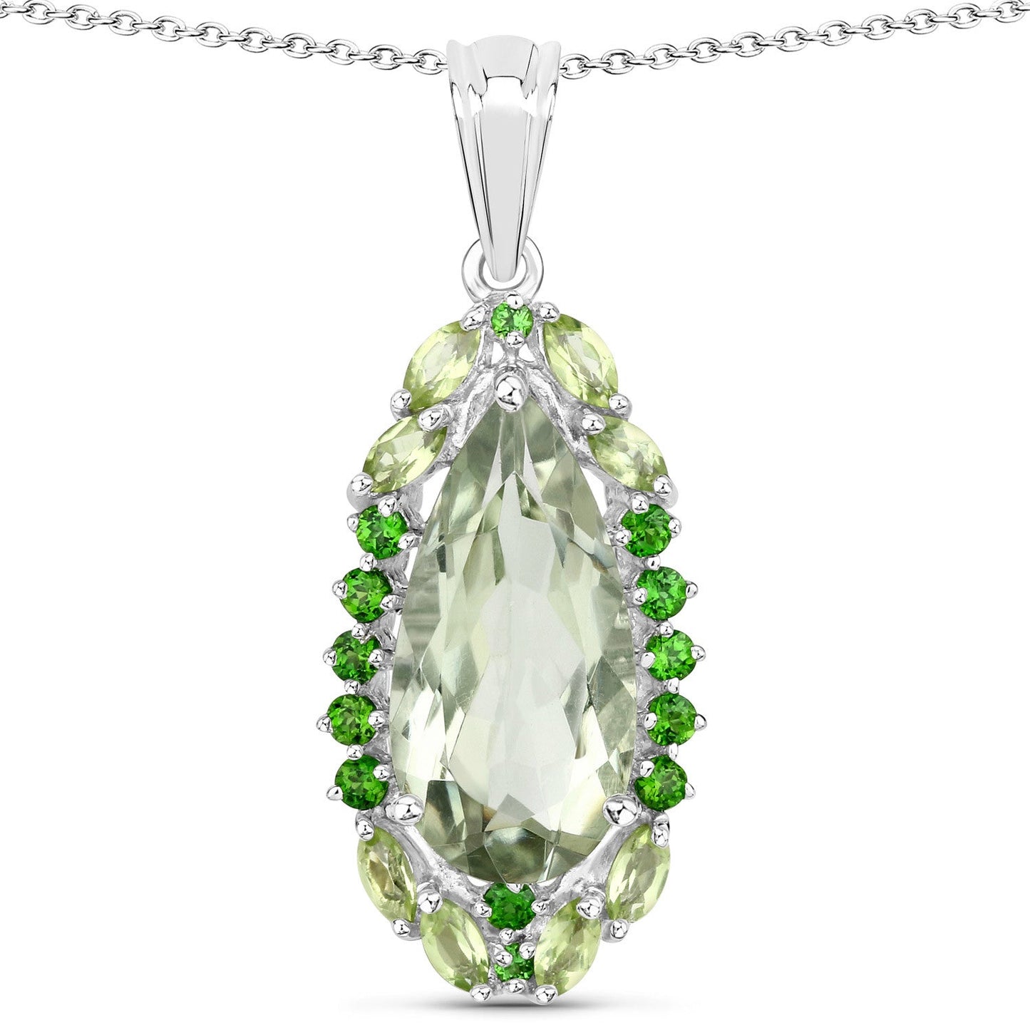 Pendentif en améthyste verte véritable de 5,54 carats et en argent sterling
