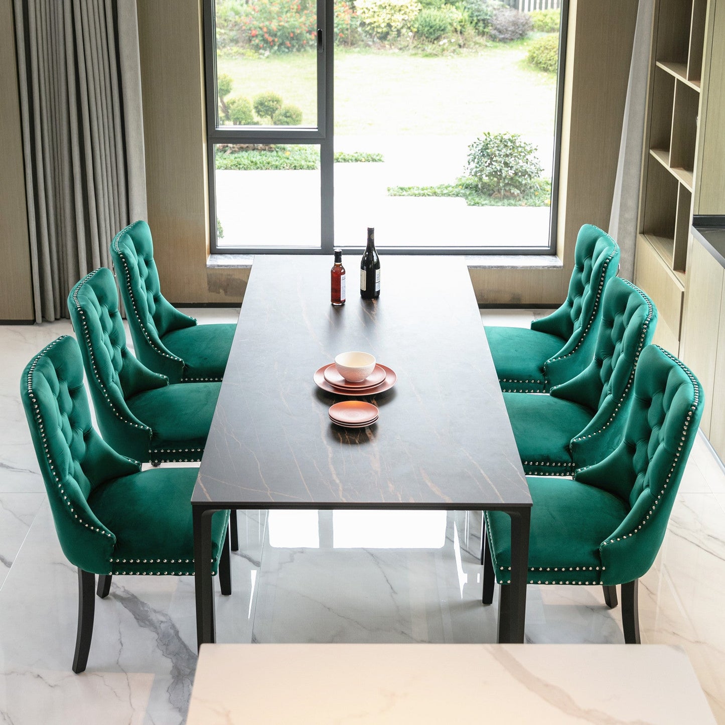 Ensemble de chaises de salle à manger en velours tufté premium - Vert