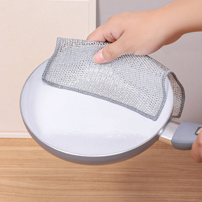 Steel Wire Dishcloth for Home Use, Non-Greasy Steel Wool Scrubbing Cloth, Kitchen Cleaning Cloth, Easy to Clean Silver Wire Rag - Korvel