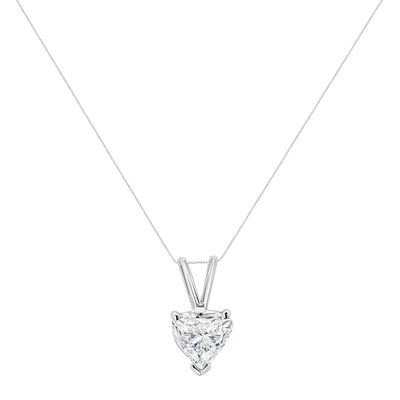 Pendentif en diamant solitaire en forme de cœur en or blanc 14K