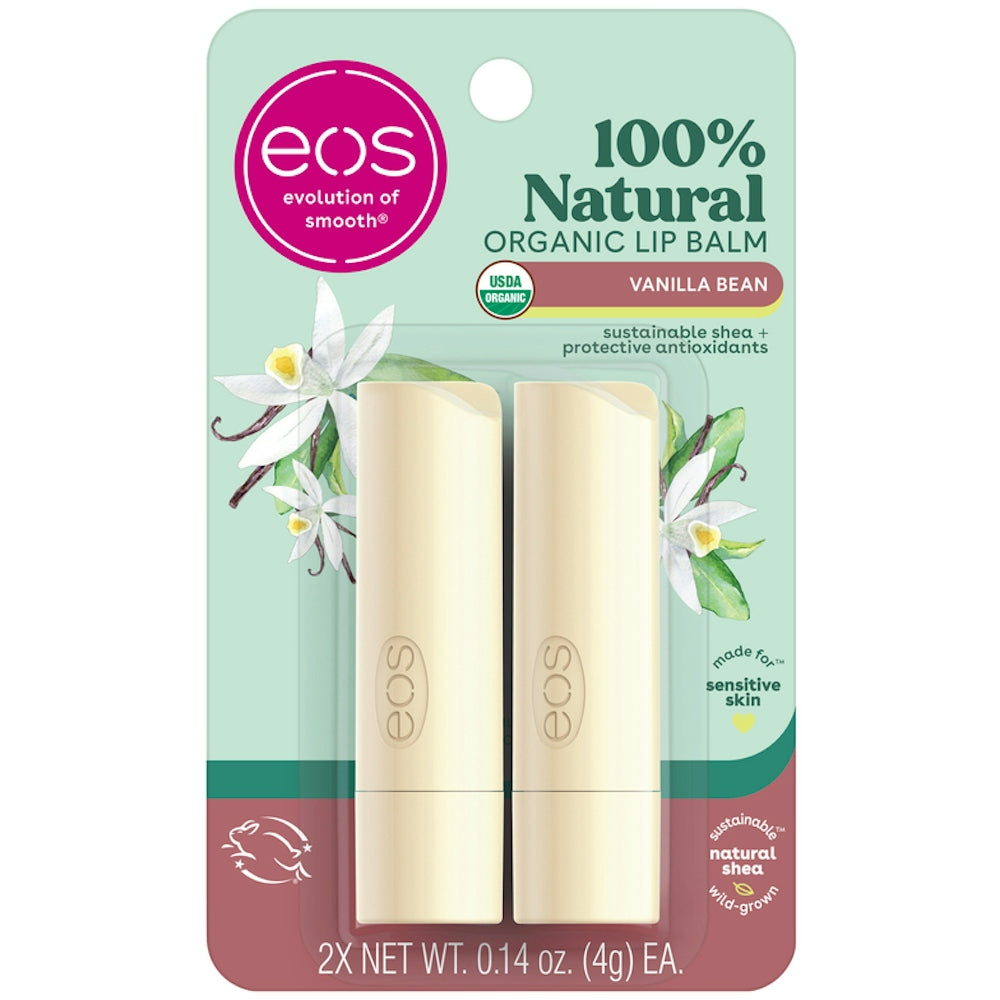 eos 100% Natural Organic Lip Balm - Vanilla Bean, 2-Pack