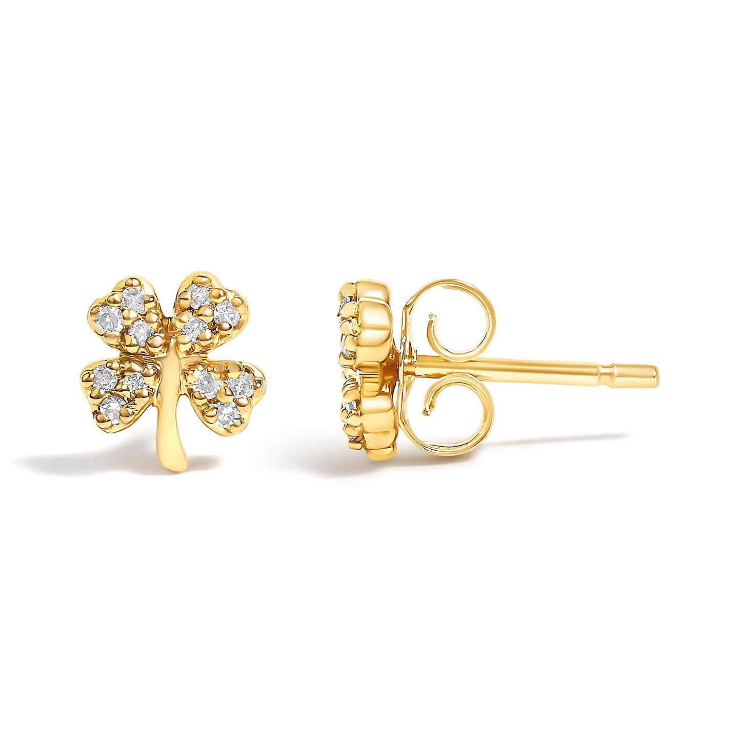 Pendientes de Stud de Acento de Diamante de Trébol de Cuatro Hojas de Oro Amarillo de 10K