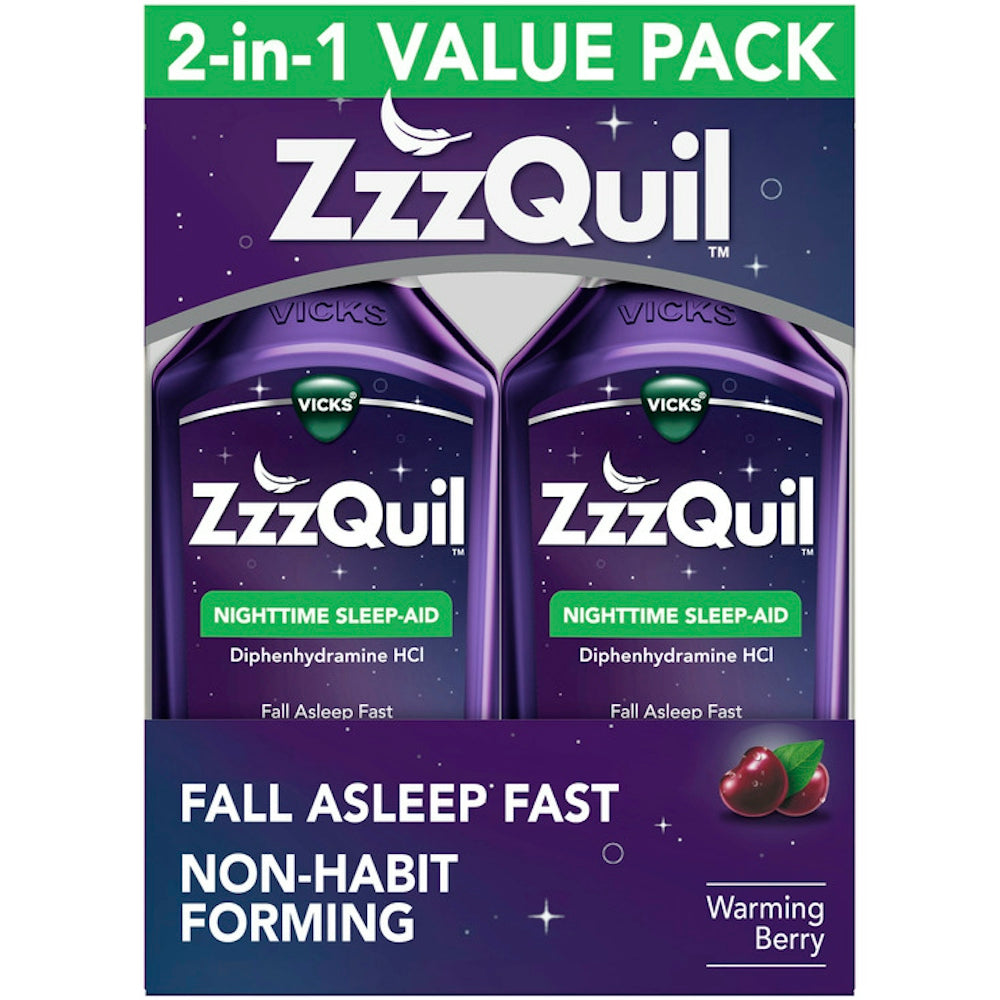 ZzzQuil Ayuda para Dormir Nocturna de Sabor Frutilla Caliente - 2 Botellas