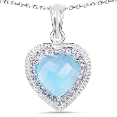 7.36 Carat Blue Topaz & Tanzanite Sterling Silver Pendant