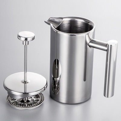 Coffee pot 304 stainless steel French press double-layer hand-pour straight handle coffee brewing pot - Korvel