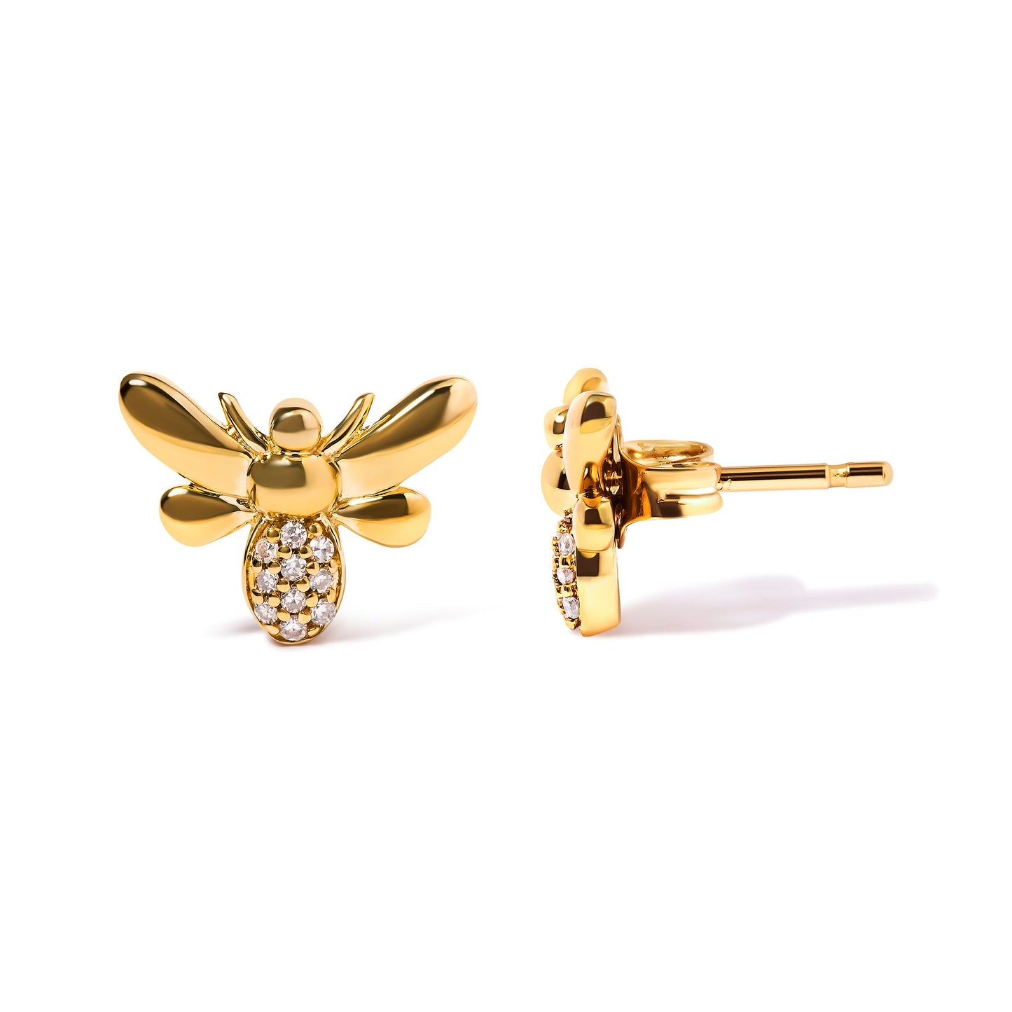 Boucles d'oreilles en or jaune 10K avec accents de diamant en forme de bourdon