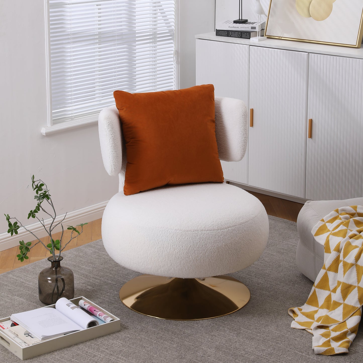 wivel Accent Chair Armchair, Round Barrel Chair in Fabric for Living Room Bedroom White - Korvel