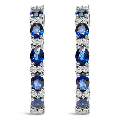 Pendientes de aro de zafiro azul y diamante en oro blanco de 14 quilates