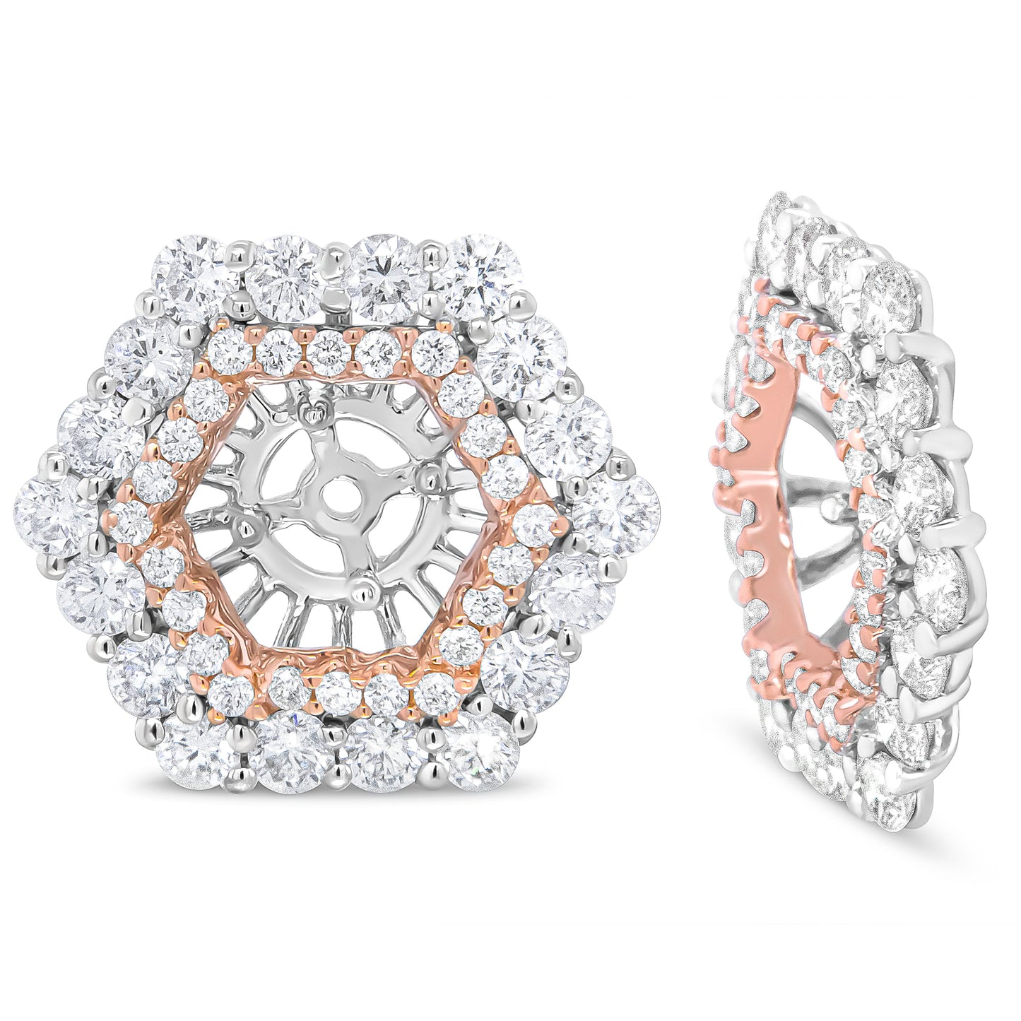 Chaqueta de Aretes Doble Halo de Diamantes en Oro Rosa y Blanco de 14K