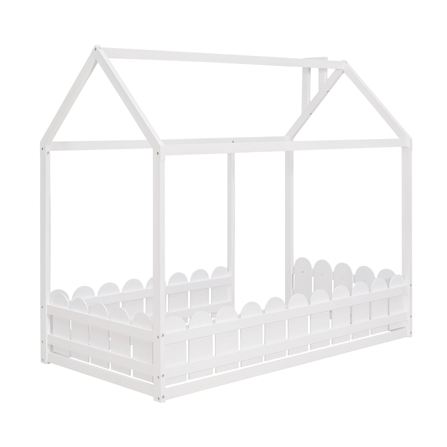 Cama de Madera en Forma de Casa para Niños de Tamaño Individual - Blanca