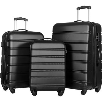 Premium Black 3 Piece Hardside Luggage Set with TSA Lock