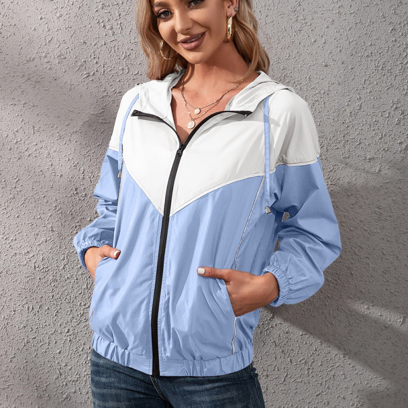 Women's Hooded Waterproof Jacket in Khaki, Blue, and Wine Red