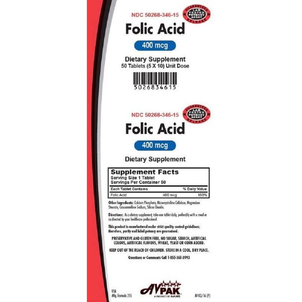 Tabletas de Ácido Fólico Avpak 400 Mcg