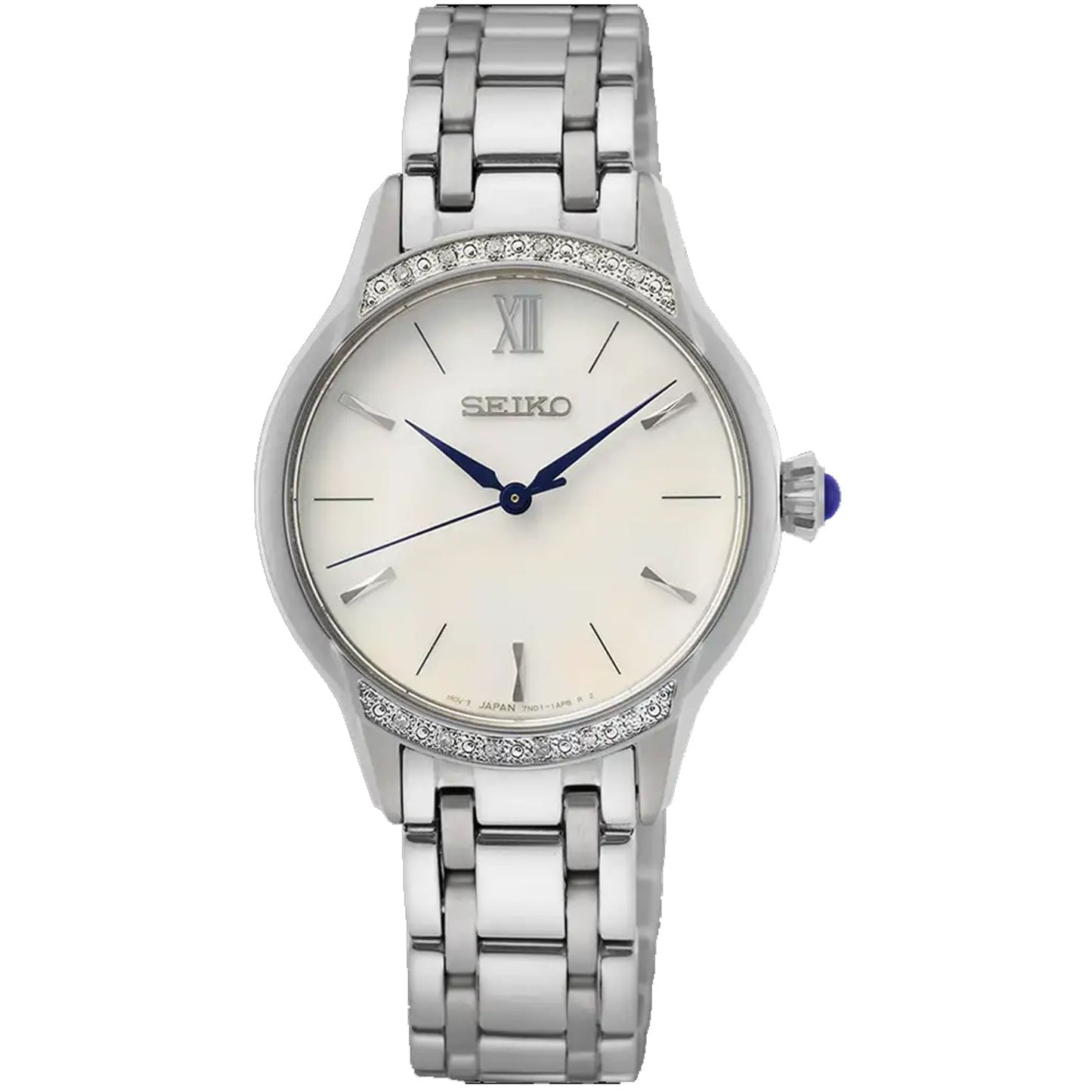 Reloj de acero inoxidable para mujer Seiko con esfera blanca