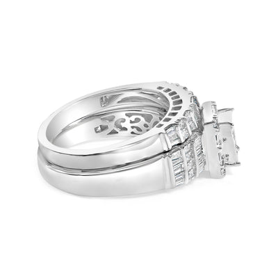 Sterling Silver 1.0 Cttw Diamond Bridal Engagement Ring Set