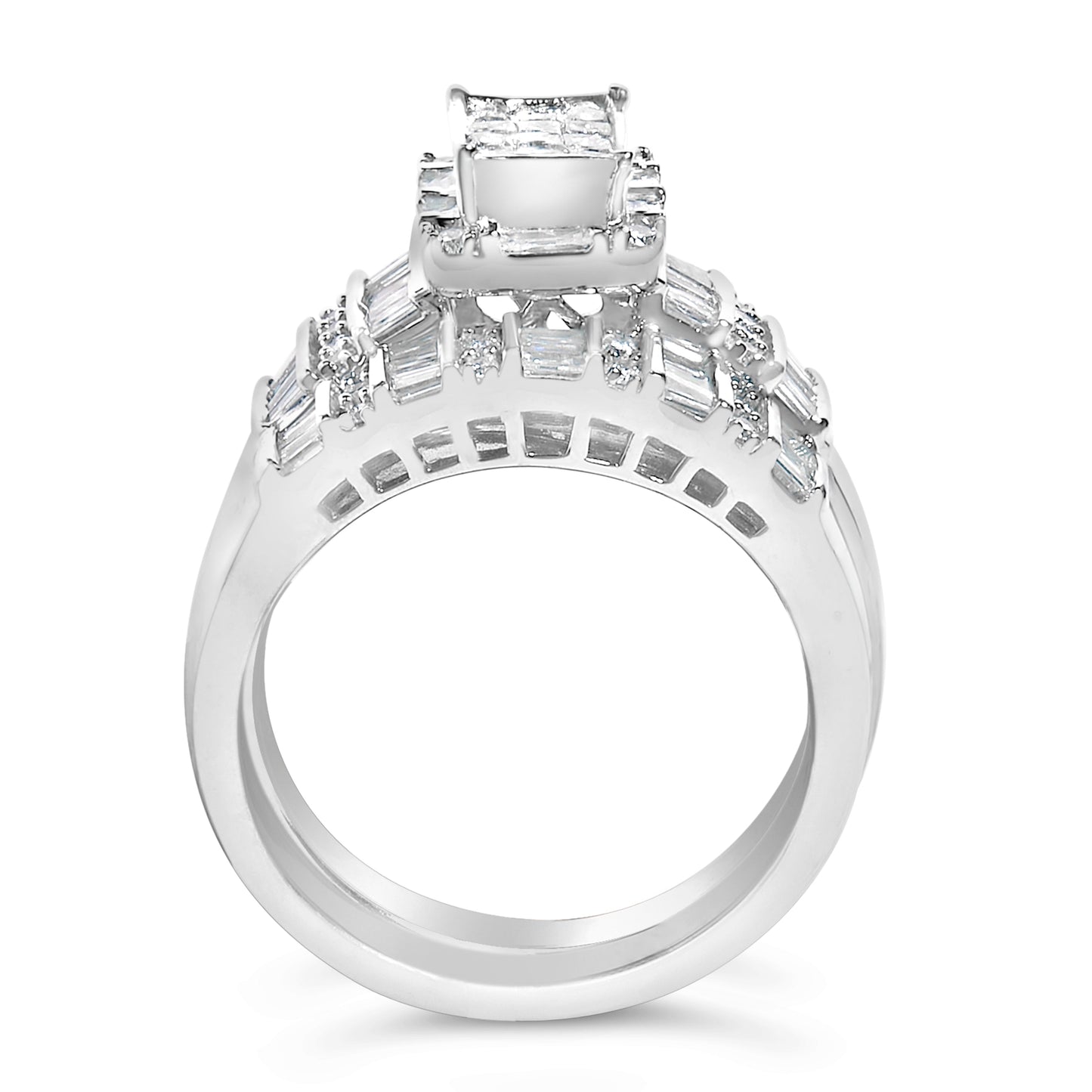 Sterling Silver 1.0 Cttw Diamond Bridal Engagement Ring Set