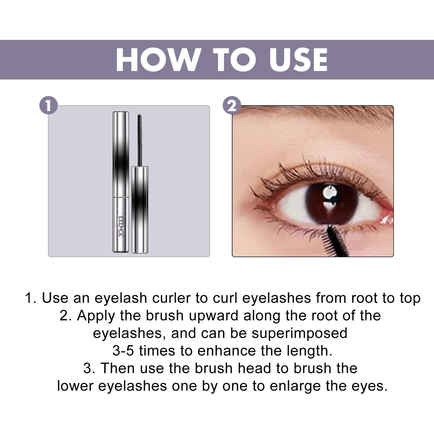 Curl Your Mascara, Eyelashes Black Beautiful Natural Thick Sweat-Proof, Not Smudgy, Not Makeup Off Slim Long - Korvel