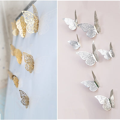 12pcs 3D Hollow Butterfly Wall Sticker for Home Decor DIY Butterflies Fridge stickers Room Decoration Party Wedding Decor - Korvel
