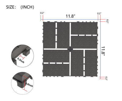 Plastic interlocking deck tiles, 44 terrace deck tiles, 12 "x12" square waterproof terrace floor tiles, gray - Korvel