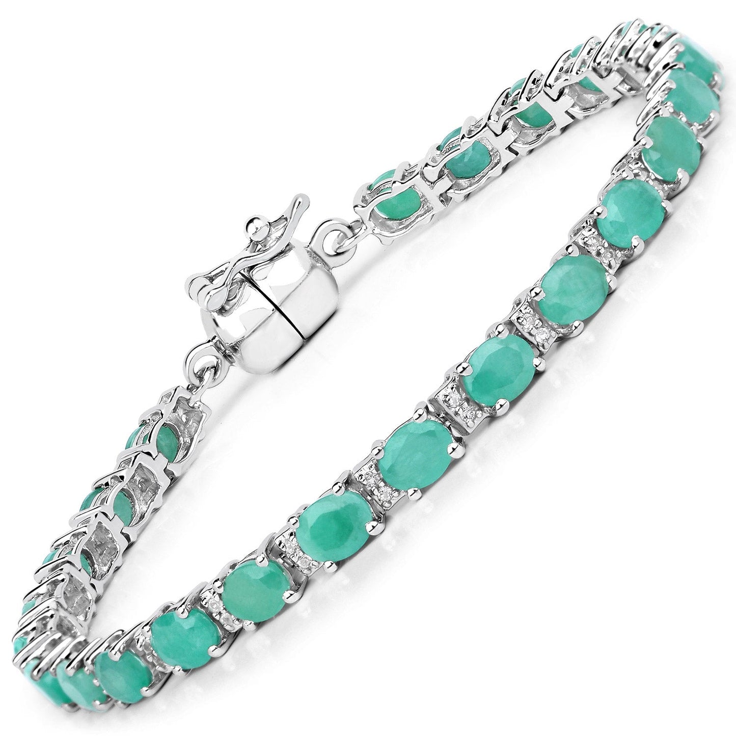 6.96 Carat Genuine Emerald and White Topaz Bracelet