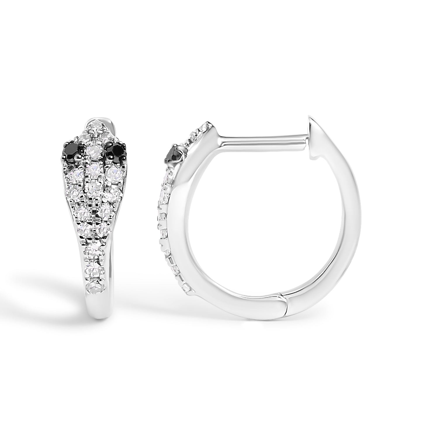 10K White Gold Diamond Snake Eyes Huggy Hoop Earrings