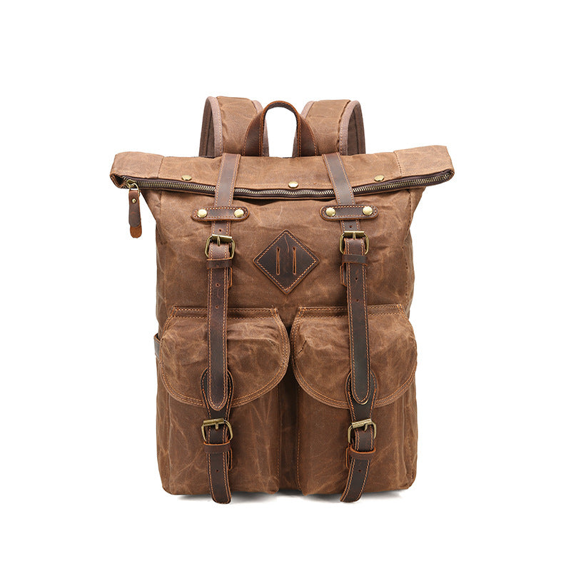 Sac à dos rétro en toile imperméable en cuir Crazy Horse