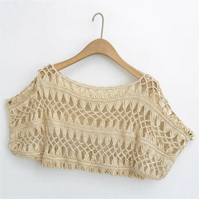 Fashionable and Sexy Style Women's Round Neck Crochet Top with Loose Fit - Korvel